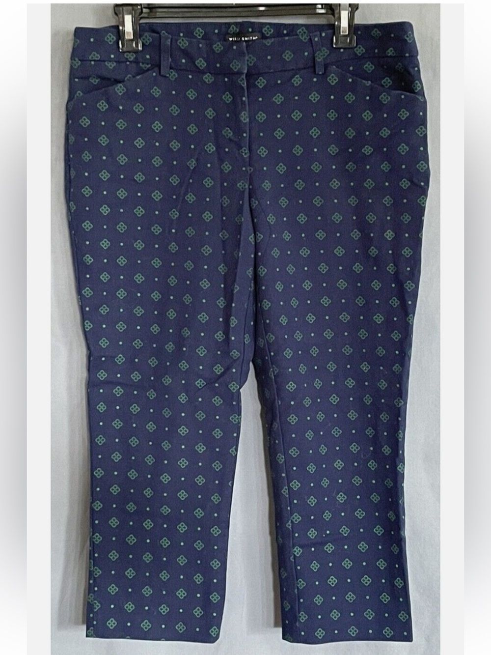 willi smith 12 Navy Green Clover Floral Polka Dot Cropped Capri Pants